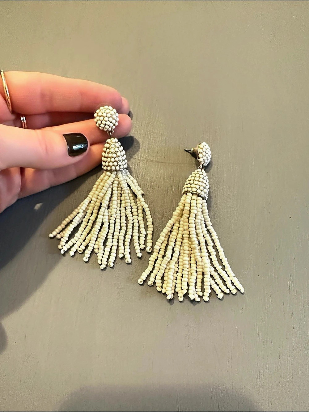 Ivory Beaded Tassel Statement Earrings | Bridal Wedding